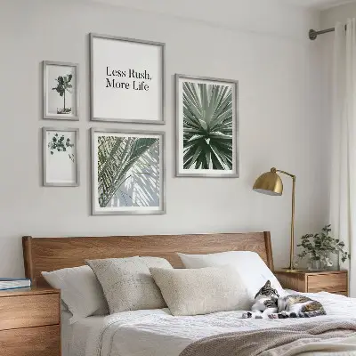 Modernes Wandbilder-Set mit Motiv grüner Blätter