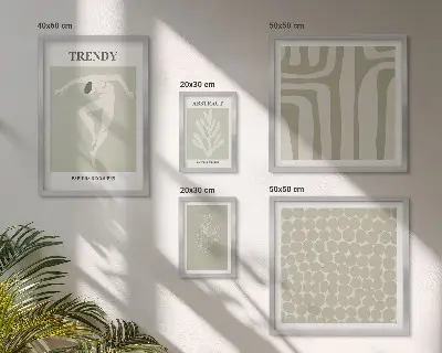 Bilderset fürs Sofa mit stilvollen abstrakten grünen Grafiken