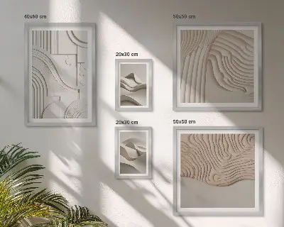 Wandbilder-Set mit abstrakten beigen und weißen Strukturen