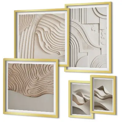 Wandbilder-Set mit abstrakten beigen und weißen Strukturen