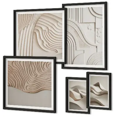 Wandbilder-Set mit abstrakten beigen und weißen Strukturen