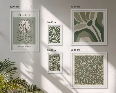 Modernes Wandbilderset mit abstrakten Boho-Pflanzenformen