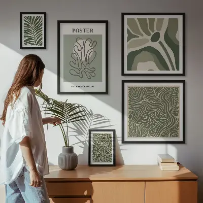 Modernes Wandbilderset mit abstrakten Boho-Pflanzenformen