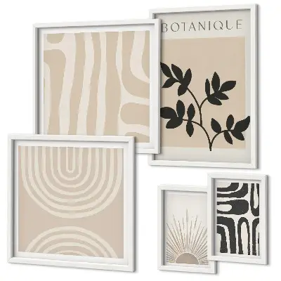 Modernes Wandbilder-Set mit stilvollen neutralen Pflanzenmotiven