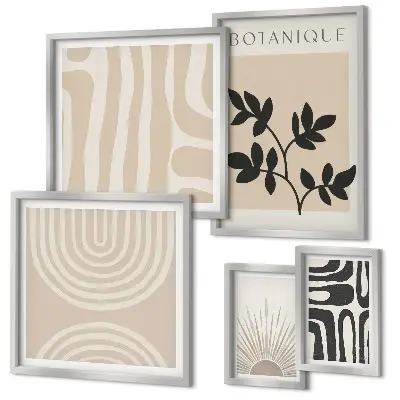 Modernes Wandbilder-Set mit stilvollen neutralen Pflanzenmotiven
