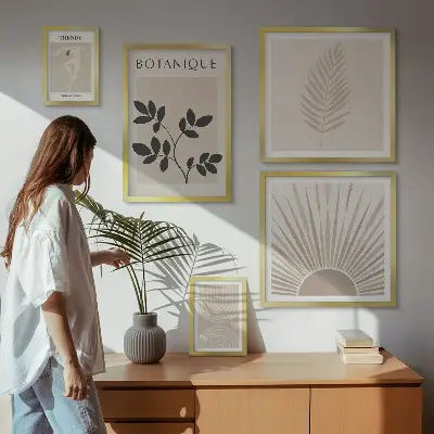 Bilderset fürs Sofa mit stilvoller floraler und geometrischer Dekoration
