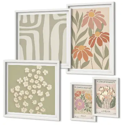 Modernes Wandbilder-Set mit Blumenmuster im London Paris Boho Stil
