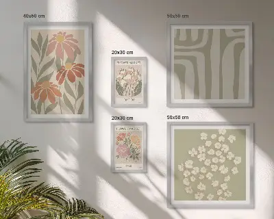Modernes Wandbilder-Set mit Blumenmuster im London Paris Boho Stil
