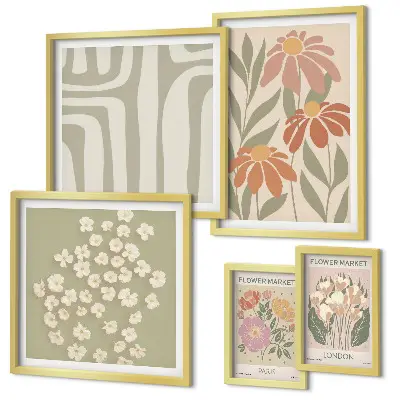 Modernes Wandbilder-Set mit Blumenmuster im London Paris Boho Stil