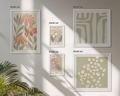 Modernes Wandbilder-Set mit Blumenmuster im London Paris Boho Stil