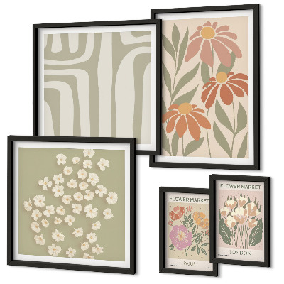 Modernes wandbilder-set Blumenmuster London Paris Boho
