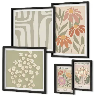 Modernes Wandbilder-Set mit Blumenmuster im London Paris Boho Stil