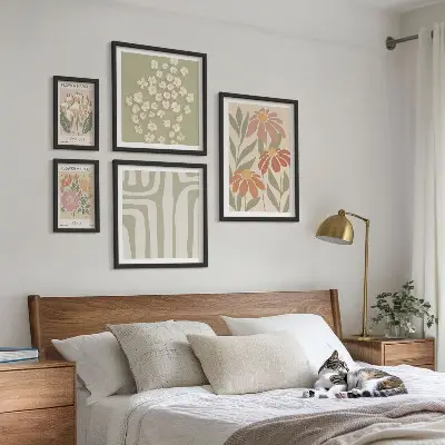Modernes Wandbilder-Set mit Blumenmuster im London Paris Boho Stil