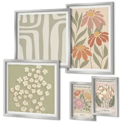 Modernes Wandbilder-Set mit Blumenmuster im London Paris Boho Stil