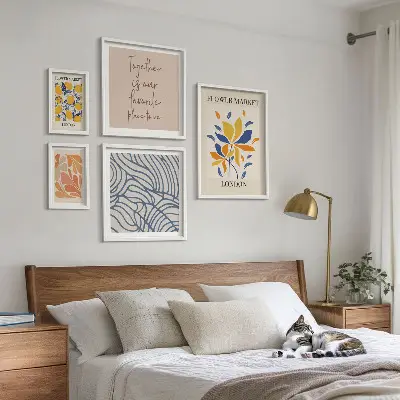 Bildergalerie-Set für die Wand mit Blumenmotiven und Londoner Inschriften