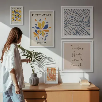 Bildergalerie-Set für die Wand mit Blumenmotiven und Londoner Inschriften