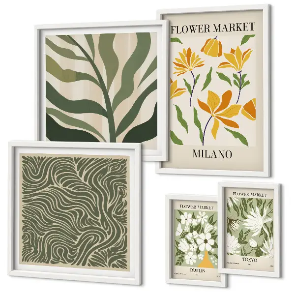 Modernes Wandbilder-Set mit Pflanzenmotiven