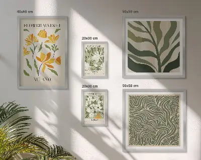 Modernes Wandbilder-Set mit Pflanzenmotiven