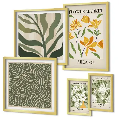 Modernes Wandbilder-Set mit Pflanzenmotiven