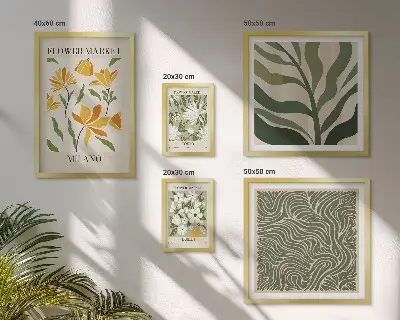 Modernes Wandbilder-Set mit Pflanzenmotiven