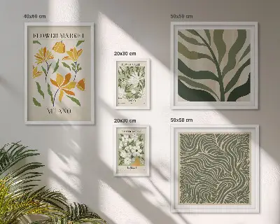 Modernes Wandbilder-Set mit Pflanzenmotiven