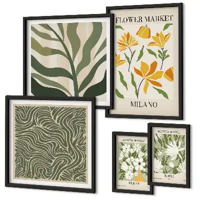 Modernes Wandbilder-Set mit Pflanzenmotiven