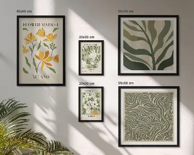 Modernes Wandbilder-Set mit Pflanzenmotiven