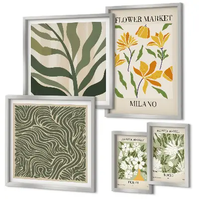 Modernes Wandbilder-Set mit Pflanzenmotiven
