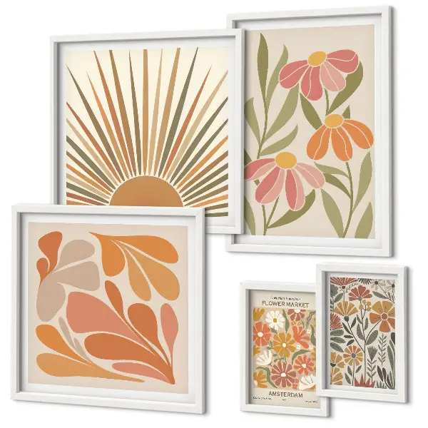 Wandbilder-Set mit geometrischen Blumen im Boho-Stil