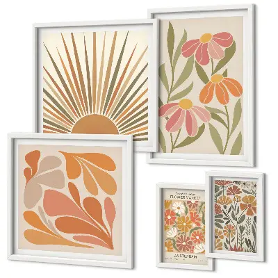 Wandbilder-Set mit geometrischen Blumen im Boho-Stil