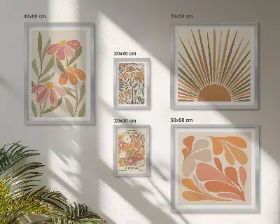 Wandbilder-Set mit geometrischen Blumen im Boho-Stil