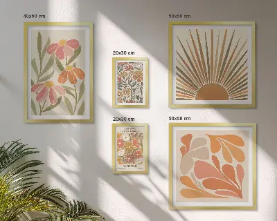 Wandbilder-Set mit geometrischen Blumen im Boho-Stil