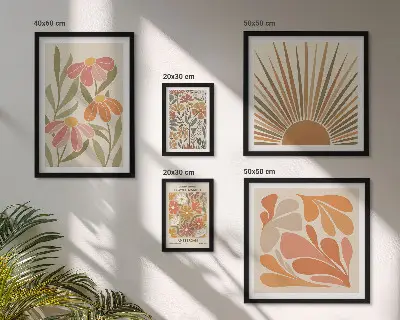 Wandbilder-Set mit geometrischen Blumen im Boho-Stil