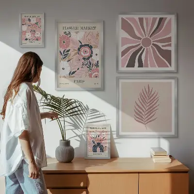 Bildergalerie-Set für die Wand mit Blumenmarkt-Motiven im Boho-Stil