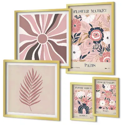 Bildergalerie-Set für die Wand mit Blumenmarkt-Motiven im Boho-Stil