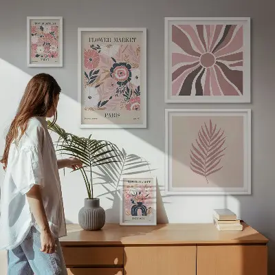 Bildergalerie-Set für die Wand mit Blumenmarkt-Motiven im Boho-Stil