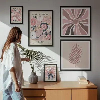 Bildergalerie-Set für die Wand mit Blumenmarkt-Motiven im Boho-Stil