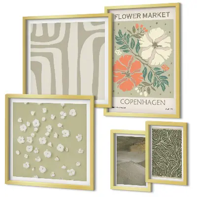 Modernes Wandbilder-Set mit Pflanzenmotiven und Boho-Mustern
