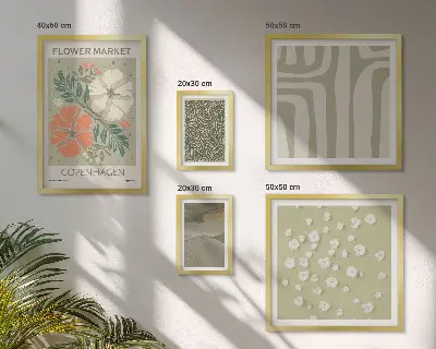 Modernes Wandbilder-Set mit Pflanzenmotiven und Boho-Mustern