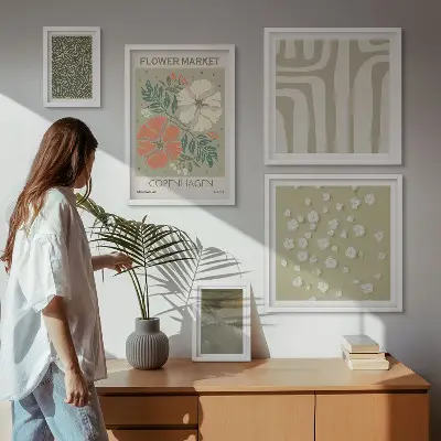 Modernes Wandbilder-Set mit Pflanzenmotiven und Boho-Mustern