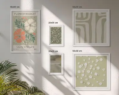 Modernes Wandbilder-Set mit Pflanzenmotiven und Boho-Mustern