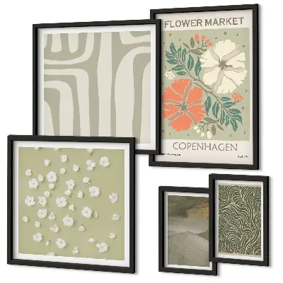 Modernes Wandbilder-Set mit Pflanzenmotiven und Boho-Mustern