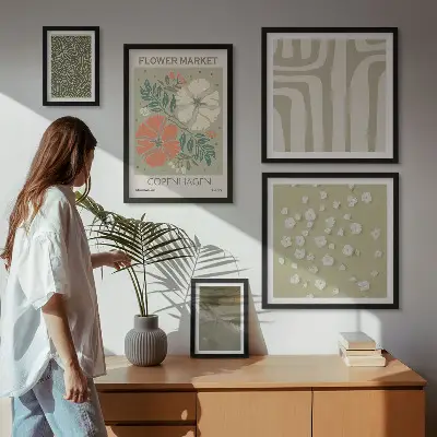 Modernes Wandbilder-Set mit Pflanzenmotiven und Boho-Mustern
