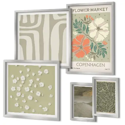 Modernes Wandbilder-Set mit Pflanzenmotiven und Boho-Mustern