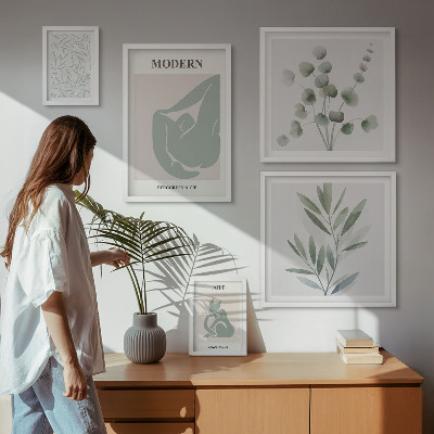 Bilderset fürs sofa Stilvolle Pflanzen- und abstrakte Grafiken
