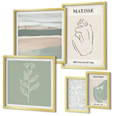Modernes Wandbilder-Set mit stilvollen Pflanzengrafiken