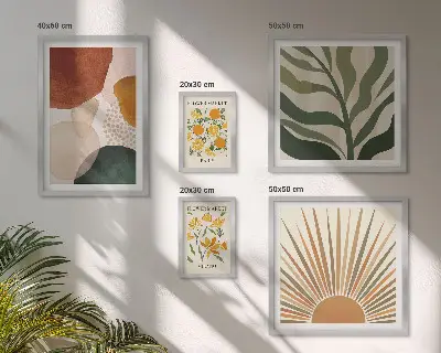 Modernes Wandbilder-Set mit stilvollen Pflanzengrafiken in Geometrie-Optik
