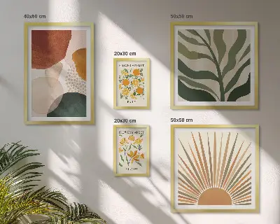 Modernes Wandbilder-Set mit stilvollen Pflanzengrafiken in Geometrie-Optik