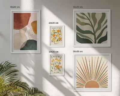 Modernes Wandbilder-Set mit stilvollen Pflanzengrafiken in Geometrie-Optik