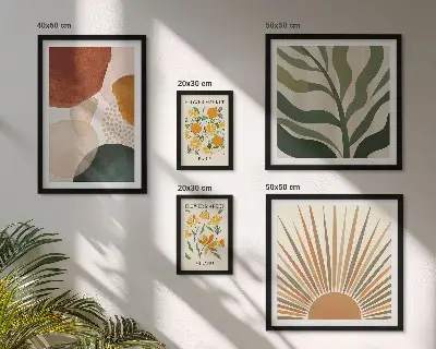 Modernes Wandbilder-Set mit stilvollen Pflanzengrafiken in Geometrie-Optik